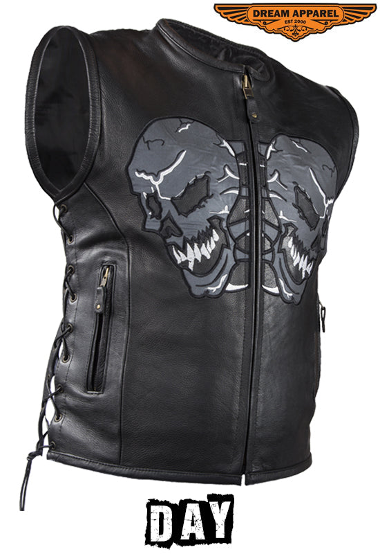 Diamond Plate Rock Design Genuine Buffalo Leather Biker Vest