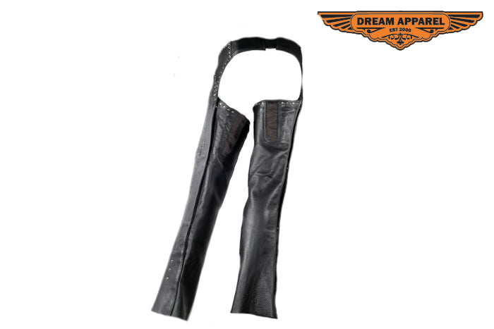 Dream Apparel Black Motorcycle Leather Chaps for Men Women Riding