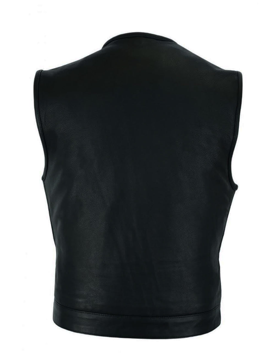 Men's Black Split Leather Club Vest Front Extension